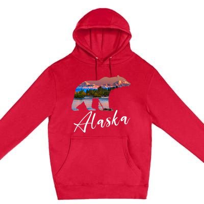 Alaskan Mountains Bear Grizzly Alaska State Souvenirs Premium Pullover Hoodie