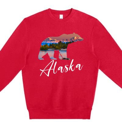 Alaskan Mountains Bear Grizzly Alaska State Souvenirs Premium Crewneck Sweatshirt