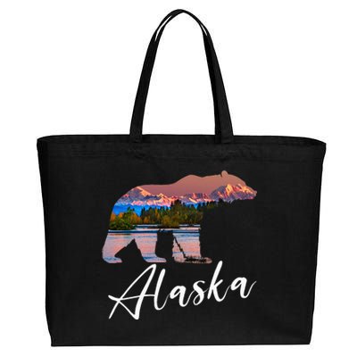 Alaskan Mountains Bear Grizzly Alaska State Souvenirs Cotton Canvas Jumbo Tote