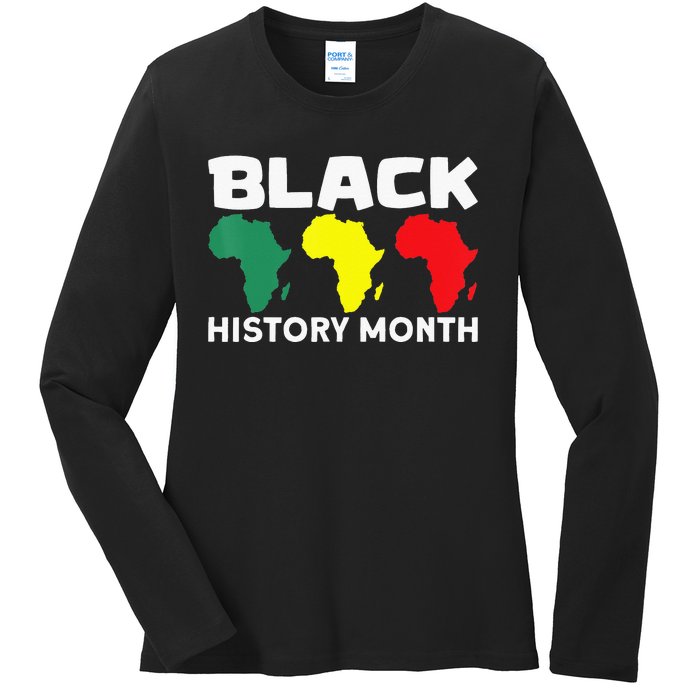 African Map Black History Month Ladies Long Sleeve Shirt