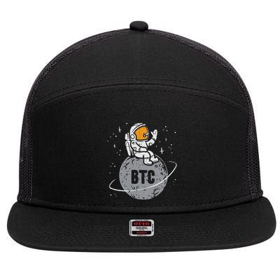 Astronaut Moon Btc Bitcoin Crypto Cryptocurrency 7 Panel Mesh Trucker Snapback Hat