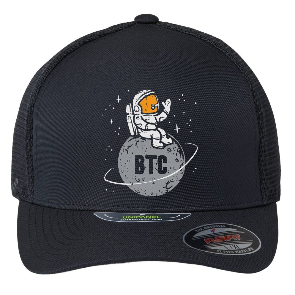 Astronaut Moon Btc Bitcoin Crypto Cryptocurrency Flexfit Unipanel Trucker Cap