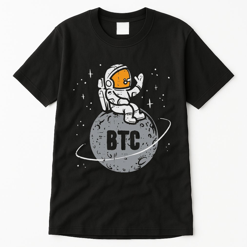 Astronaut Moon Btc Bitcoin Crypto Cryptocurrency Tall T-Shirt