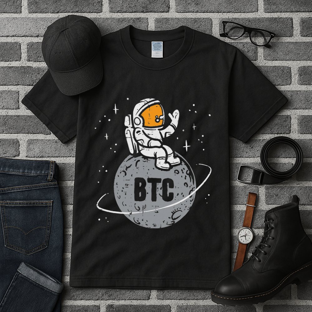Astronaut Moon Btc Bitcoin Crypto Cryptocurrency Tall T-Shirt