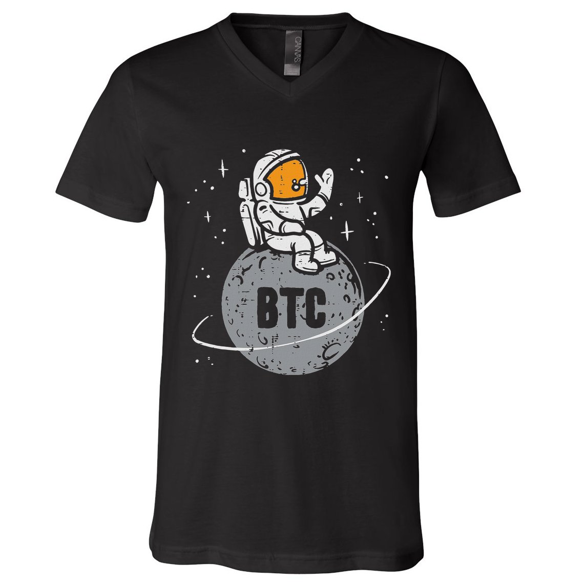 Astronaut Moon Btc Bitcoin Crypto Cryptocurrency V-Neck T-Shirt