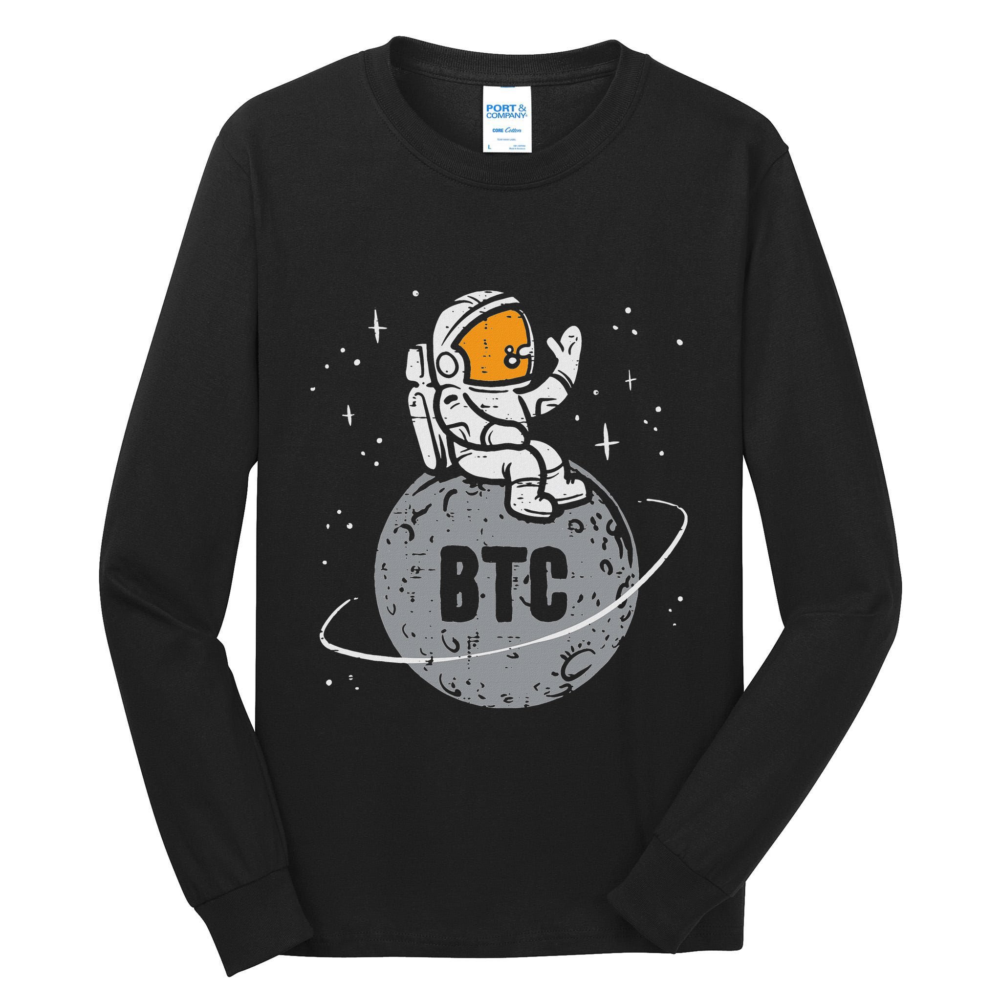 Astronaut Moon Btc Bitcoin Crypto Cryptocurrency Tall Long Sleeve T-Shirt