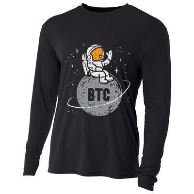 Astronaut Moon Btc Bitcoin Crypto Cryptocurrency Cooling Performance Long Sleeve Crew