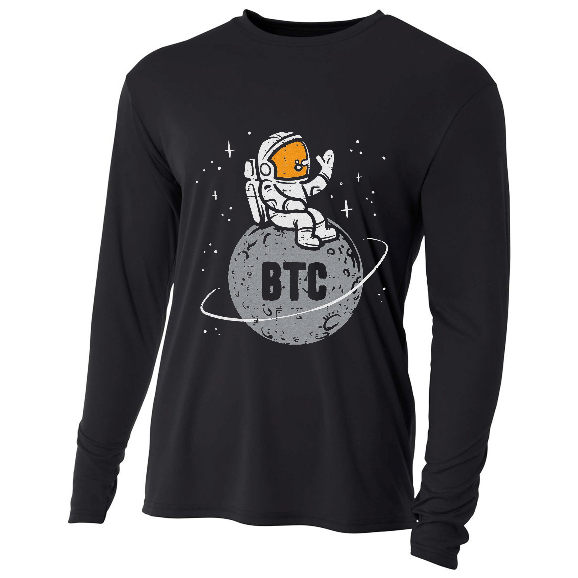 Astronaut Moon Btc Bitcoin Crypto Cryptocurrency Cooling Performance Long Sleeve Crew