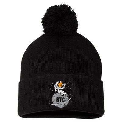 Astronaut Moon Btc Bitcoin Crypto Cryptocurrency Pom Pom 12in Knit Beanie