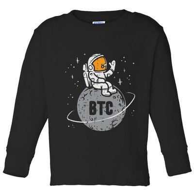 Astronaut Moon Btc Bitcoin Crypto Cryptocurrency Toddler Long Sleeve Shirt