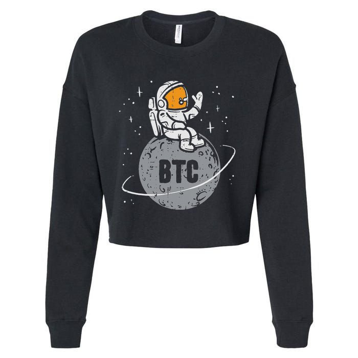 Astronaut Moon Btc Bitcoin Crypto Cryptocurrency Cropped Pullover Crew