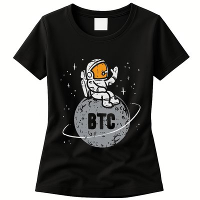 Astronaut Moon Btc Bitcoin Crypto Cryptocurrency Womens T-Shirt