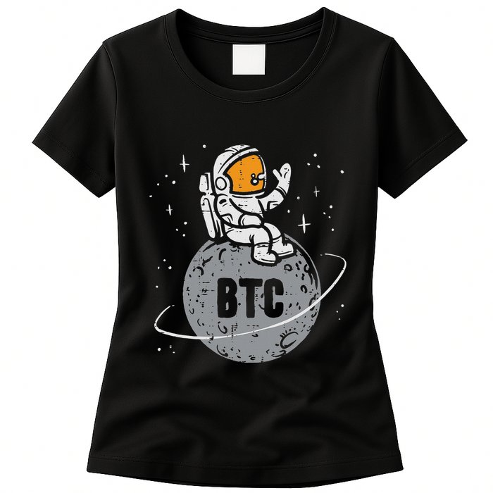 Astronaut Moon Btc Bitcoin Crypto Cryptocurrency Womens T-Shirt