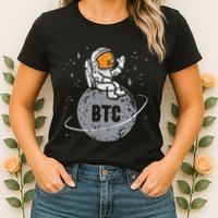 Astronaut Moon Btc Bitcoin Crypto Cryptocurrency Womens T-Shirt