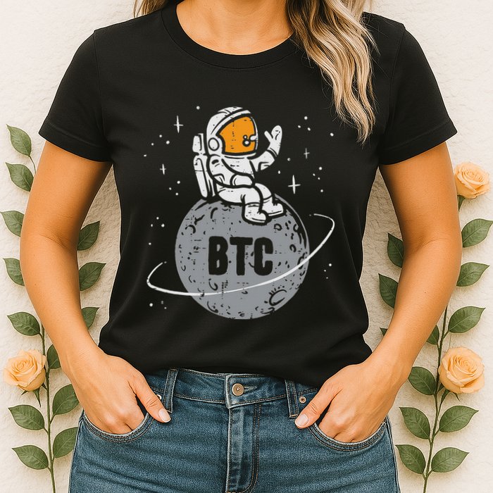 Astronaut Moon Btc Bitcoin Crypto Cryptocurrency Womens T-Shirt