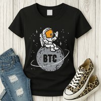 Astronaut Moon Btc Bitcoin Crypto Cryptocurrency Womens T-Shirt