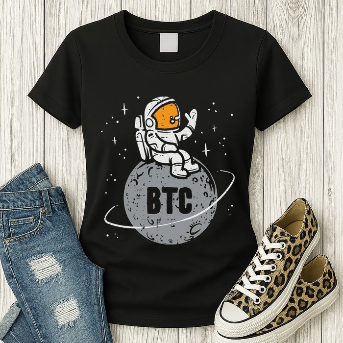 Astronaut Moon Btc Bitcoin Crypto Cryptocurrency Womens T-Shirt