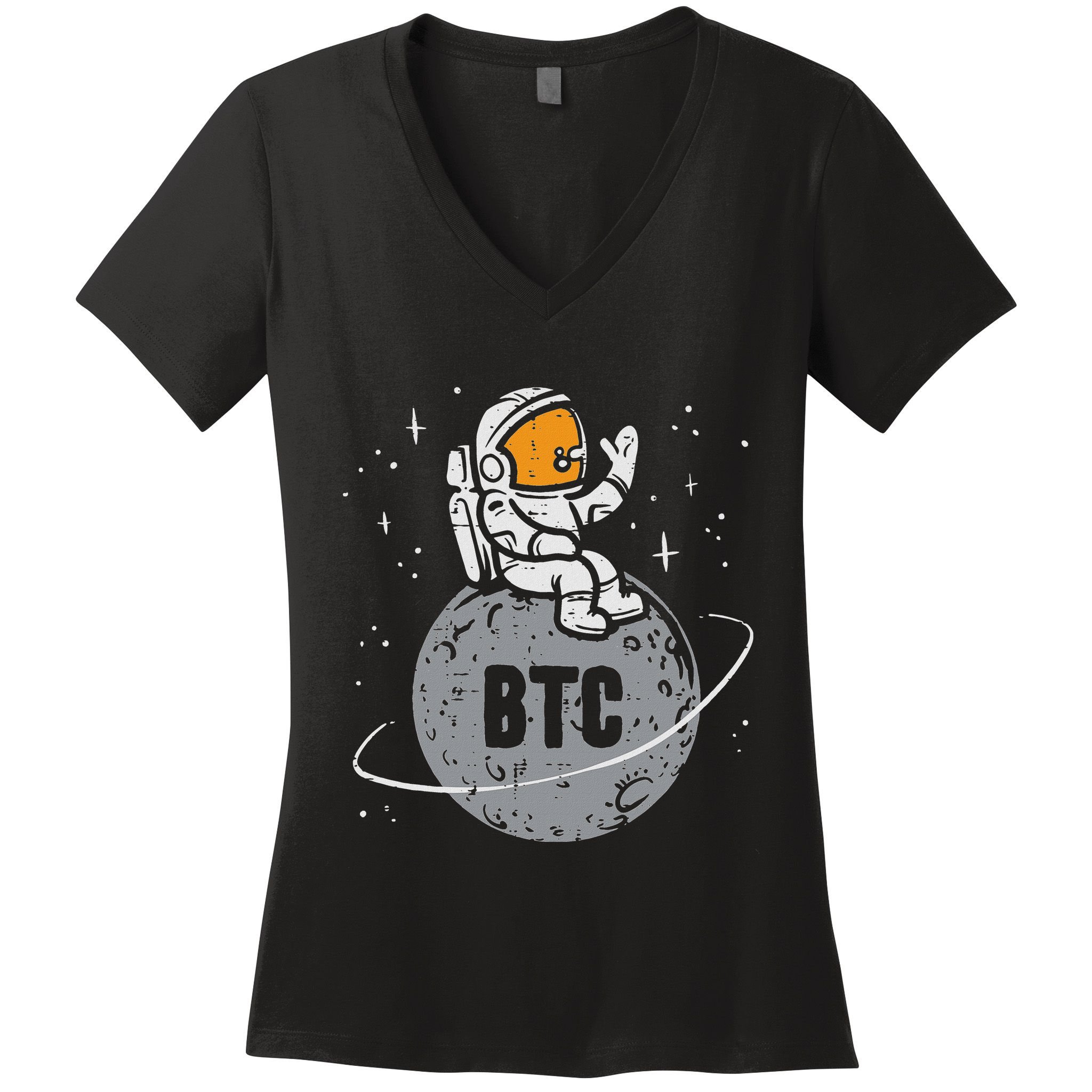 Astronaut Moon Btc Bitcoin Crypto Cryptocurrency Women's V-Neck T-Shirt