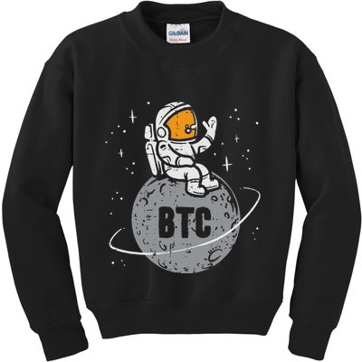Astronaut Moon Btc Bitcoin Crypto Cryptocurrency Kids Sweatshirt