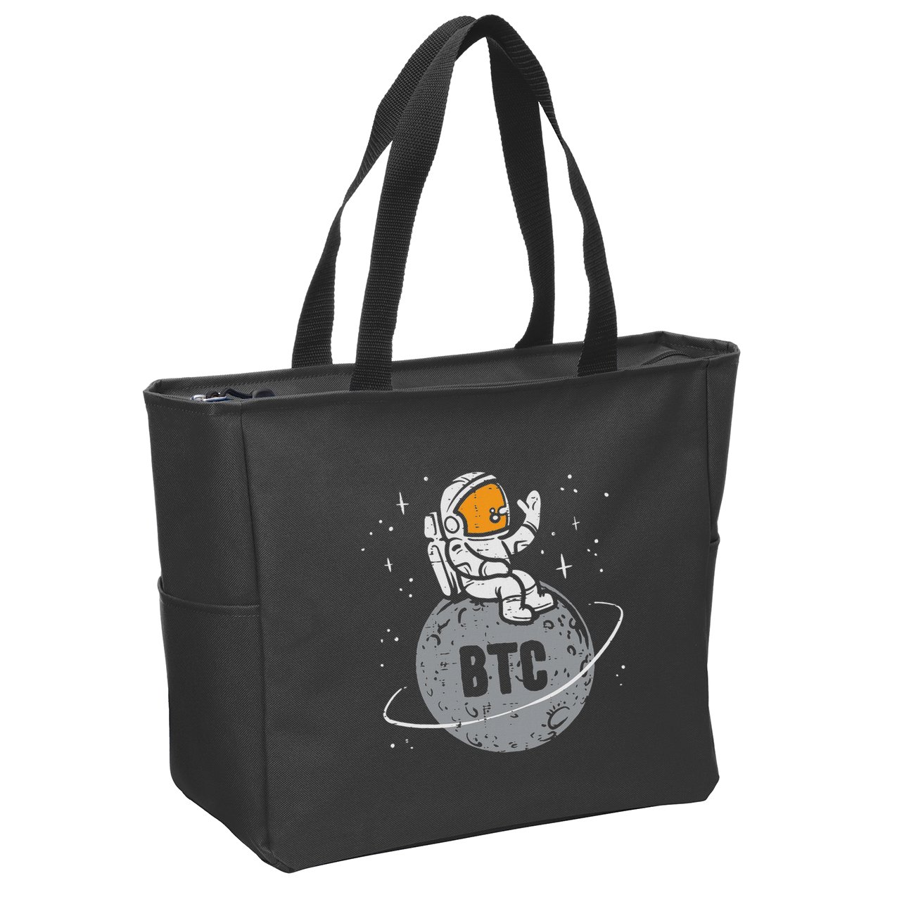 Astronaut Moon Btc Bitcoin Crypto Cryptocurrency Zip Tote Bag