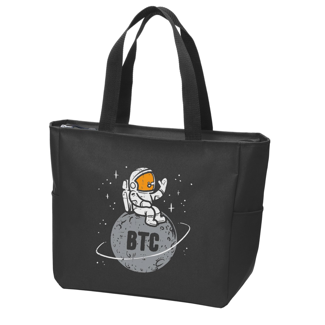 Astronaut Moon Btc Bitcoin Crypto Cryptocurrency Zip Tote Bag