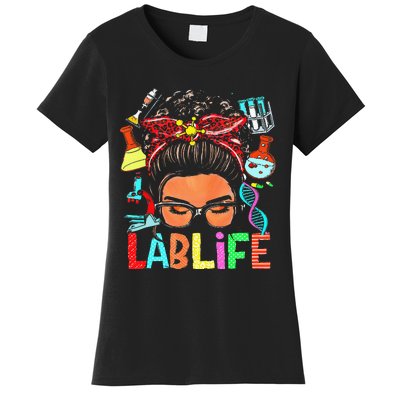 Afro Messy Bun Laboratory Life Lab Week 2024 Lab Technician Women's T-Shirt