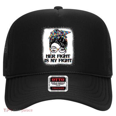 Autism Messy Bun Autistic Bleached Gift High Crown Mesh Back Trucker Hat