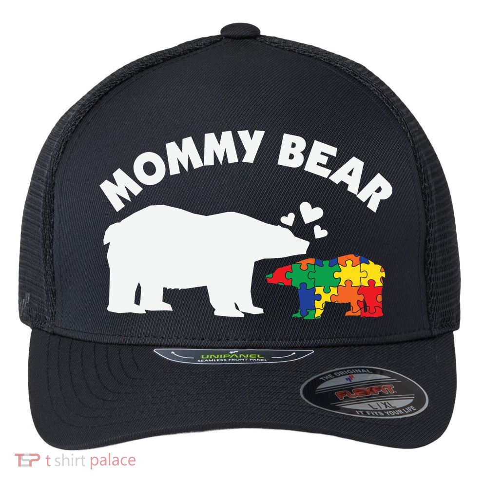 Autism Mommy Bear Autism Awareness Flexfit Unipanel Trucker Cap