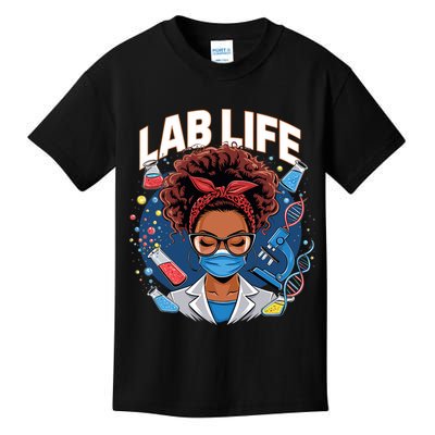 Afro Messy Bun Laboratory Life Lab Week 2025 Lab Technician Kids T-Shirt