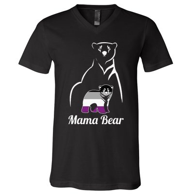 Asexual Mama Bear Asexual Pride LGBT Ace Pride Flag Mom V-Neck T-Shirt