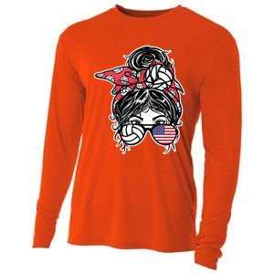 American Messy Bun Hair America Volleyball Fans Jersey Gift Cooling Performance Long Sleeve Crew