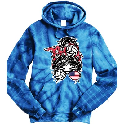 American Messy Bun Hair America Volleyball Fans Jersey Gift Tie Dye Hoodie