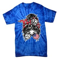 American Messy Bun Hair America Volleyball Fans Jersey Gift Tie-Dye T-Shirt