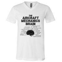 Aircraft Mechanics Brain Shirt Aviation Gift V-Neck T-Shirt