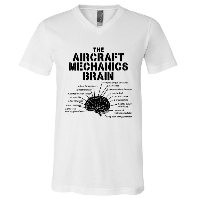 Aircraft Mechanics Brain Shirt Aviation Gift V-Neck T-Shirt