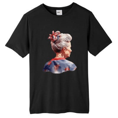 American Messy Bun Old Lady USA Flag Watercolor Tall Fusion ChromaSoft Performance T-Shirt