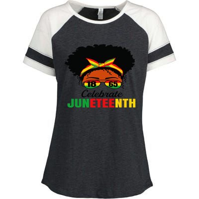 Awesome Messy Bun Celebrate Juneteenth Black History Enza Ladies Jersey Colorblock Tee