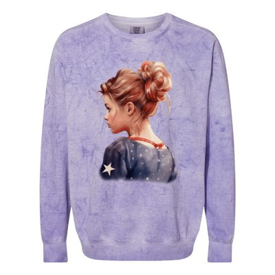 American Messy Bun Girl USA Flag Watercolor Colorblast Crewneck Sweatshirt