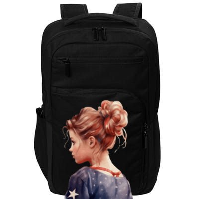 American Messy Bun Girl USA Flag Watercolor Impact Tech Backpack