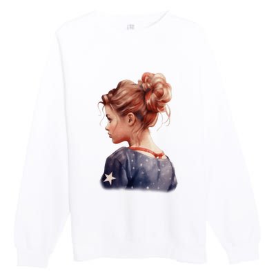 American Messy Bun Girl USA Flag Watercolor Premium Crewneck Sweatshirt