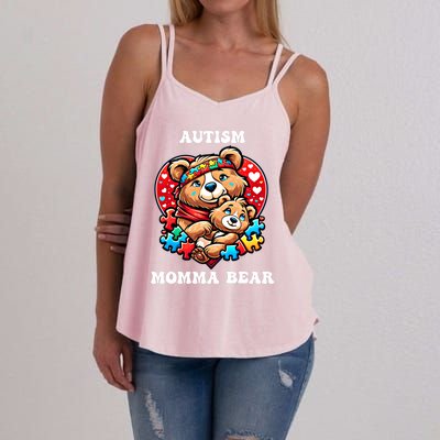 Autism Mama Bear Autism Awareness Mom Puzzle Gift Women's Strappy Tank