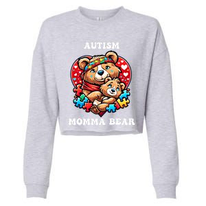 Autism Mama Bear Autism Awareness Mom Puzzle Gift Cropped Pullover Crew