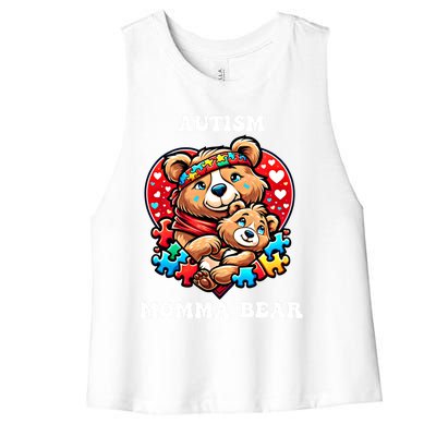 Autism Mama Bear Autism Awareness Mom Puzzle Gift Women's Racerback Cropped Tank