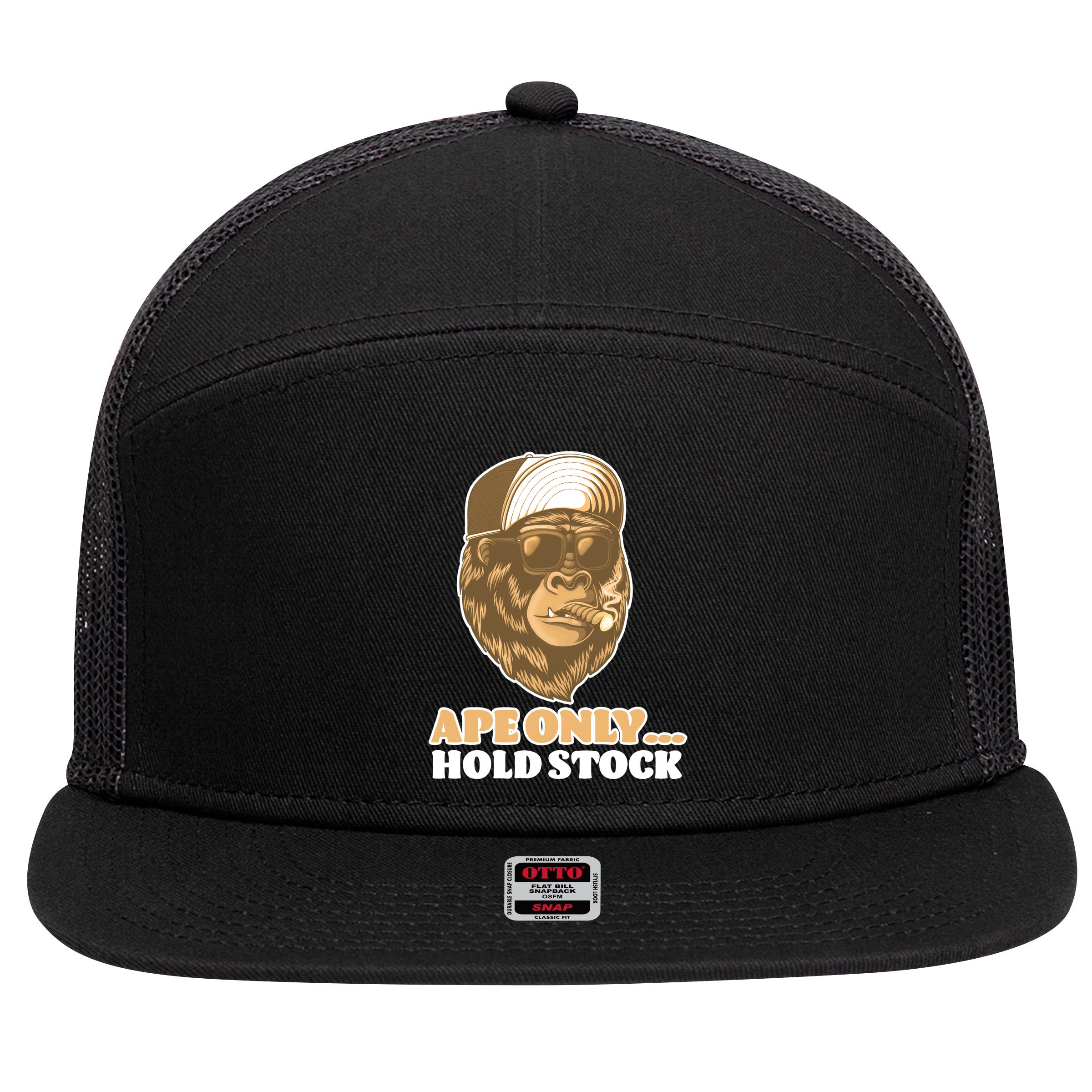 AMC Apes Only Hold The Stock 7 Panel Mesh Trucker Snapback Hat