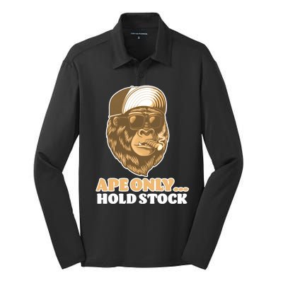 AMC Apes Only Hold The Stock Silk Touch Performance Long Sleeve Polo