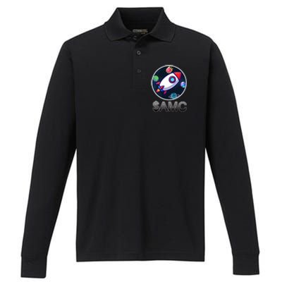 AMC Go To The Moon Rocket Ship Performance Long Sleeve Polo