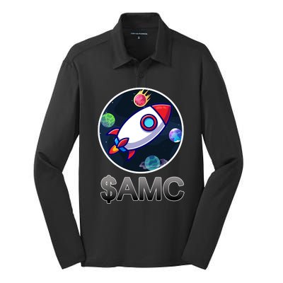 AMC Go To The Moon Rocket Ship Silk Touch Performance Long Sleeve Polo