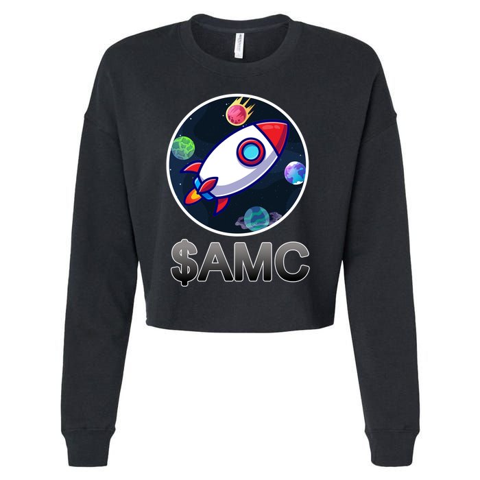 AMC Go To The Moon Rocket Ship Cropped Pullover Crew