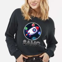 AMC Go To The Moon Rocket Ship Cropped Pullover Crew