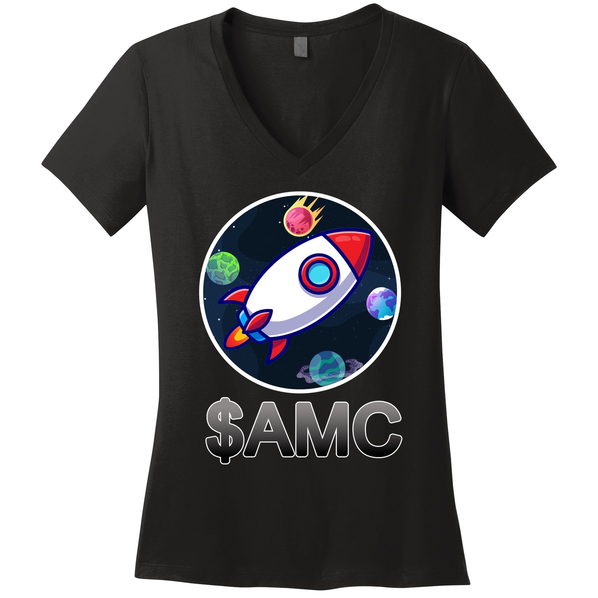 AMC Go To The Moon Rocket Ship Women's V-Neck T-Shirt